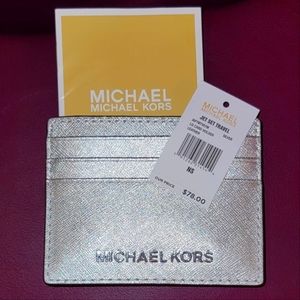 Michael Kors Jet Set Travel Large Leather Card Holder Silver